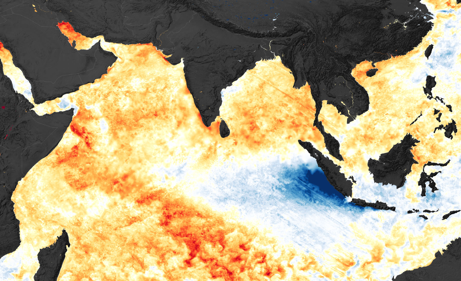 SST-anomali i Indiahavet 28. juli 2019: varmt i vest, kaldt utenfor Sumatra