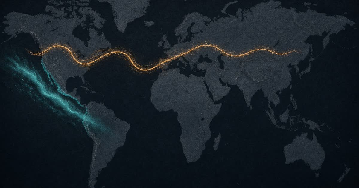 Verdenskart med jetstrømmer og atmosfæriske elver fra modellen